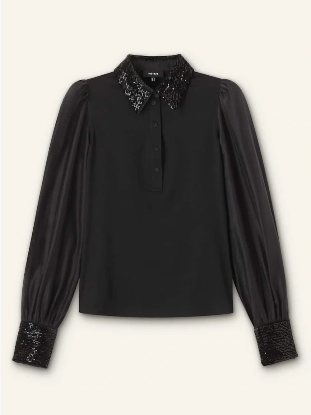 ME+EM Sequin Mixed Media Layering Shirt - Black Sz 12 - Picture 3 of 16